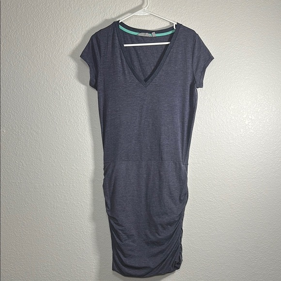 Athleta Blue- Gray V-Neck Ruched Dress M - Picture 3 of 7